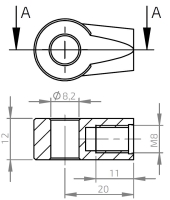 Oko k plynové vzpěře BM, pr. 8,2x12mm, c=20mm, pro závit M8, zamak (1)
