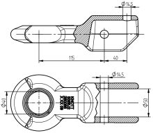Tažné oko DIN 40 mm KNOTT (na trubku 50 mm), vrtání 14,5 mm (1)
