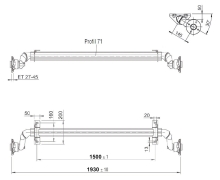 Náprava AL-KO UBR  700-5 (750 kg) a=1500 mm, c=1930 mm, 100x4, patky 50 (2)
