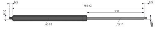 Plynová vzpěra AL-KO  768mm, 2500N, M10-M10, 14/28