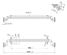 Náprava AL-KO UBR  700-5 (750 kg) a= 900 mm, c=1330 mm, 100x4, patky 50 (2)
