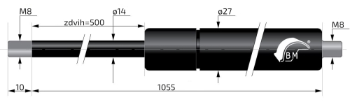 Plynová vzpěra  Berthold Marx 1055 mm, 2200N, 14/27 M10