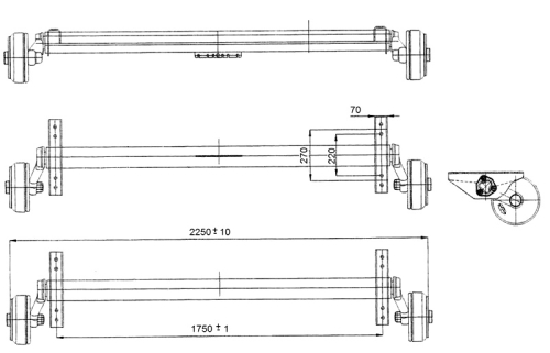 Náprava AL-KO Plus B 1800-9 (1800 kg) a=1750 mm, c=2250 mm, 2361, 112x5, zesílené patky