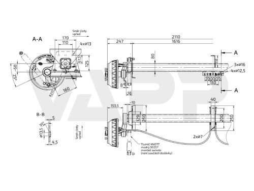 Náprava KNOTT VGB 18 (1800 kg) b=1616 mm, c=2110 mm, 250x40 ANS, 112x5