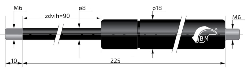 Plynová vzpěra  Berthold Marx  225 mm,  750N, 08/18 M6