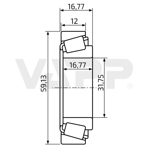 Ložisko kužel. do bubnu KNOTT 203,2x40 vnitřní 406147.001 59,13x31,75/h15,87)