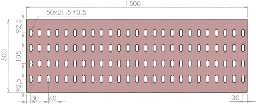 Plech děrovaný 1500 x 500/tl. 3 mm LO (105x60), ocel