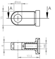 Oko k plynové vzpěře BM, pr. 8,6mm, c=17,5mm, pro závit M6, alu (3)