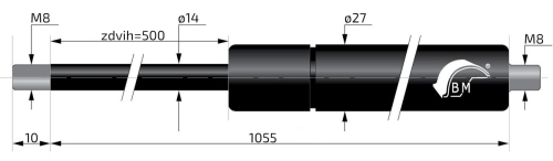 Plynová vzpěra  Berthold Marx 1055 mm, 1200N, 14/27 M10