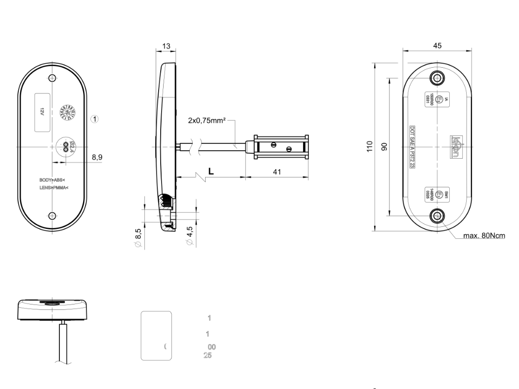 Svítilna boční obrysová LED Jokon SMLR 2002c, 12V, s odrazkou, QS150