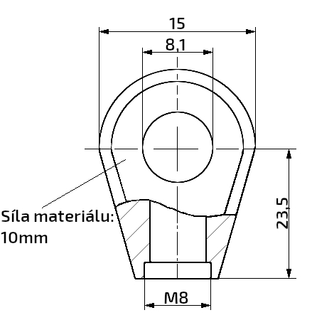 Oko k plynové vzpěře 23,5x15x10, otvor 8,1mm, pro závit M8
