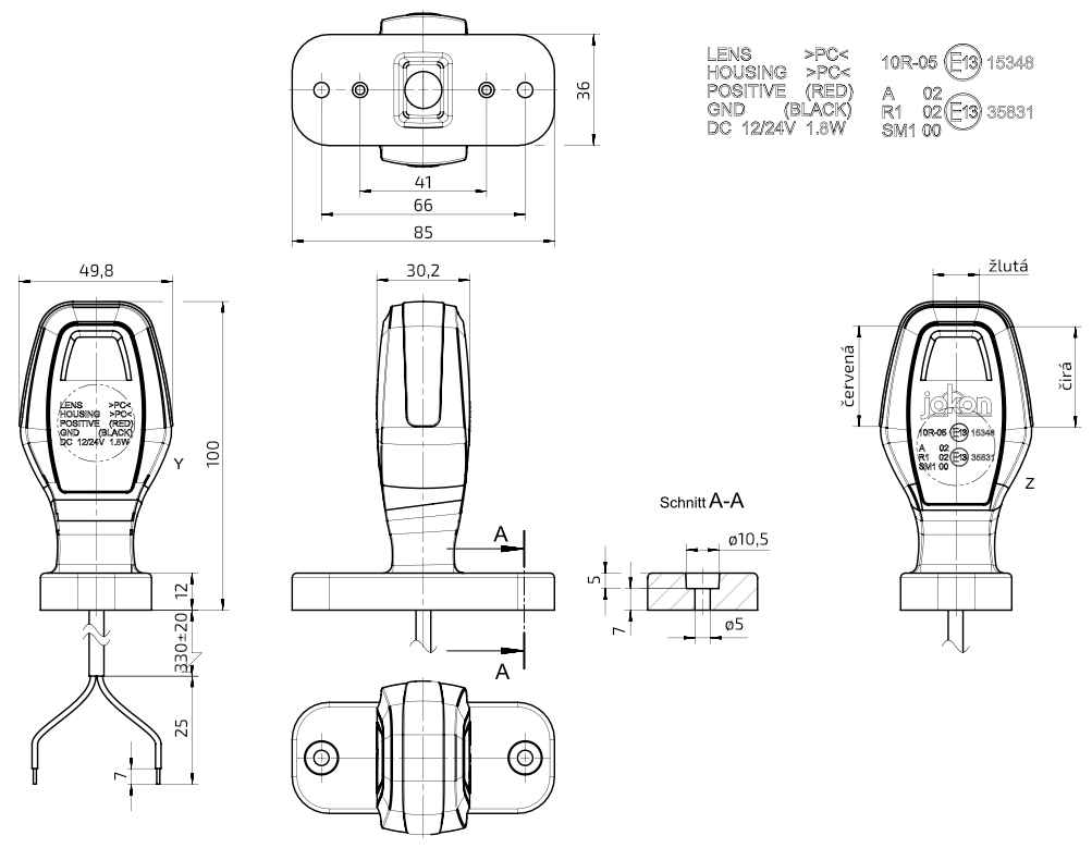Svítilna doplňková obrysová LED Jokon SPL 2025 (9-32 V), 100 mm