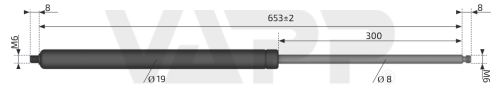 Plynová vzpěra AL-KO 653mm,  750N, M6-M6, 8/19