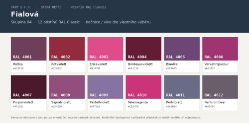 Stema RETRO - příplatek za volitelnou barvu (dvoubarevné provedení = víko + bočnice) (4)