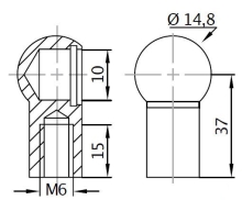 Pouzdro kulového kloubu k plynové vzpěře BM, c=37 mm, pro závit M6, ocel (1)