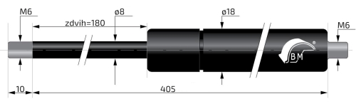 Plynová vzpěra  Berthold Marx  405 mm,  500N, 08/18 M6