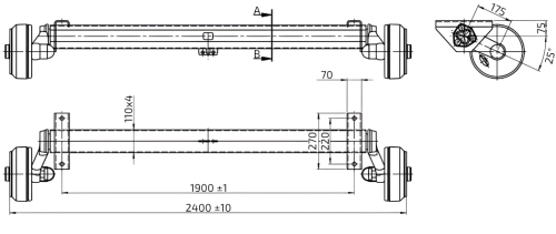 Náprava AL-KO Plus B 1800-9 (1800 kg) a=1900 mm, c=2400 mm, 2361, 112x5