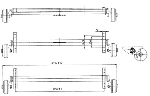 Náprava AL-KO Plus B 1800-9 (1800 kg) a=1900 mm, c=2400 mm, 2361, 112x5 zesílené patky