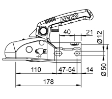 Tažná spojka AL-KO AK 161, 1600 kg, 50/45/35 mm, H12V12 + SafetyKit (3)