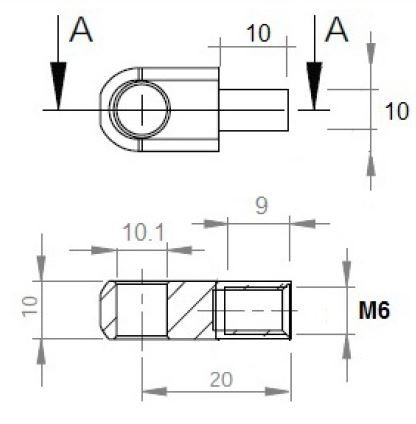 Oko k plynové vzpěře BM, pr. 10,1mm, c=20mm, pro závit M6, ocel