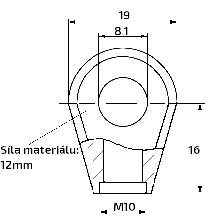 Oko k plynové vzpěře 19x16x12, otvor 8,1mm, pro závit M10