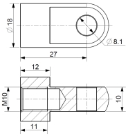 Oko k plynové vzpěře BM, pr. 8,1 mm, c=27 mm, pro závit M10, ocel (1)