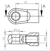 Oko k plynové vzpěře BM, pr. 8,2x10mm, c=25mm, pro závit M8, zamak (1)