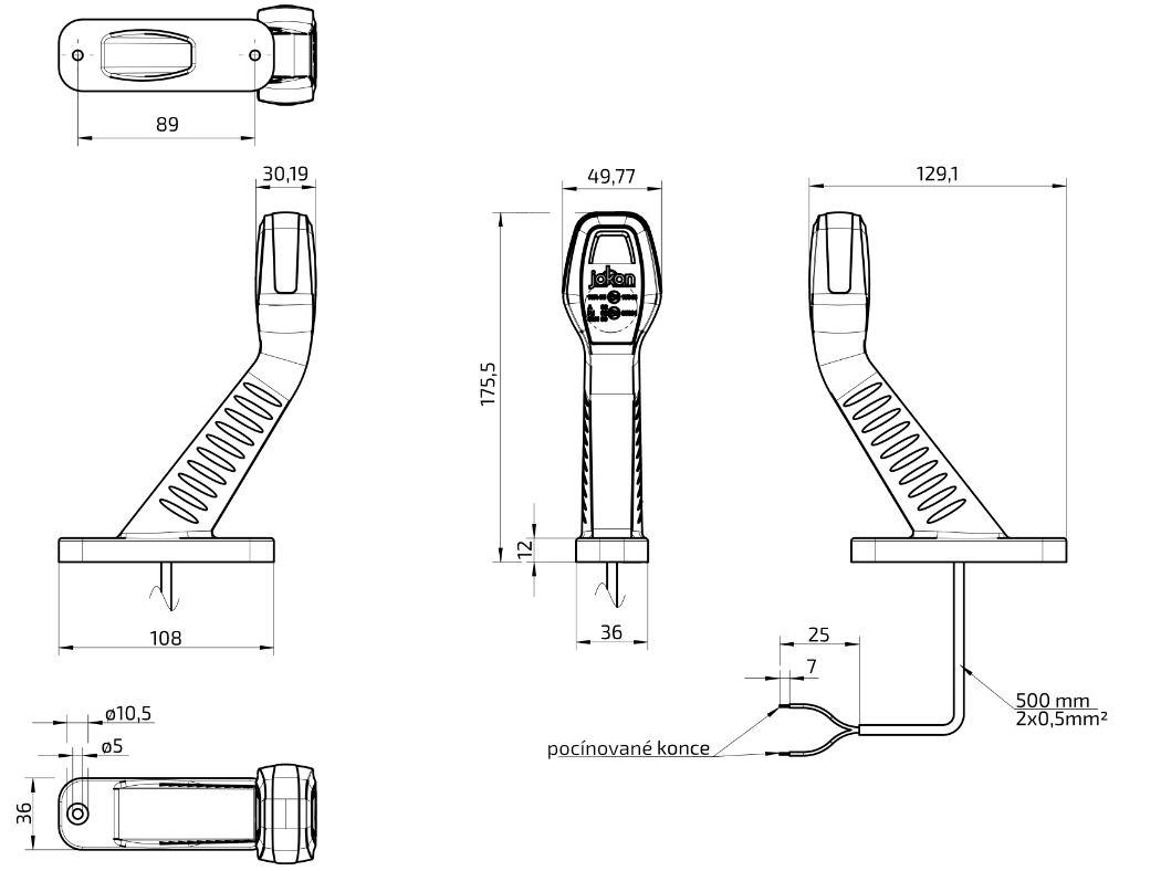 Svítilna doplňková obrysová LED Jokon SPL 2025 (9-32 V), 176 mm, pravá