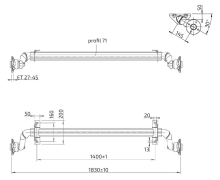 Náprava AL-KO UBR  700-5 (750 kg) a=1400 mm, c=1830 mm, 100x4, patky 50 (2)