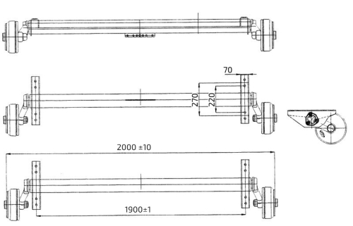 Náprava AL-KO Plus B 1800-9 (1800 kg) a=1500 mm, c=2000 mm, 2361, 112x5 zesílené patky AAA